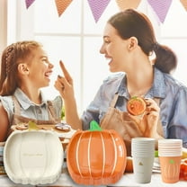 Fwttom Halloween Paper Plates, Thanksgiving Party Plates Pumpkin Disposable Plates for Halloween Decorations, Halloween Party Supplies Disposable Hot Tableware 10 Pcs, Orange