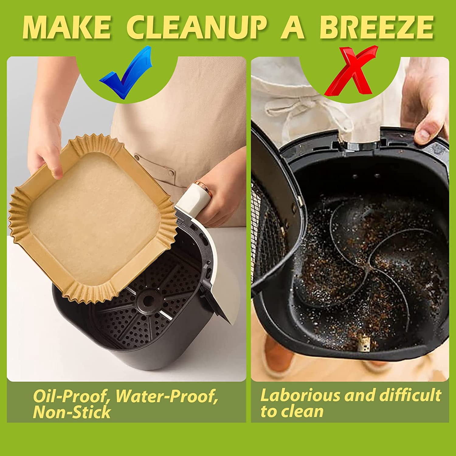 Air Fryer Liners Square for COSORI Air Fryer 6Qt and Ninja AF141, 150Pcs 9 Inch Large Air Fryer Paper Liners for 5-8QT Basket, Non-stick Parchment Paper Pads Oil Resistant
