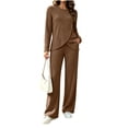 thumbnail image 2 of Brnmyaeo Womens 2 Piece Sets Ribbed Knit Asymmetrical Hem Long Sleeve Top and Straight Leg Pants Warm Cozy Matching Sets Airport Outfit, 2 of 7
