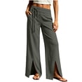 thumbnail image 5 of Straight Leg Pants for Women Casual Side Slit Hem Trousers with Decorative Drawstring Waist and Pockets for Resort Travel City Walks Weekend Summer, 5 of 6