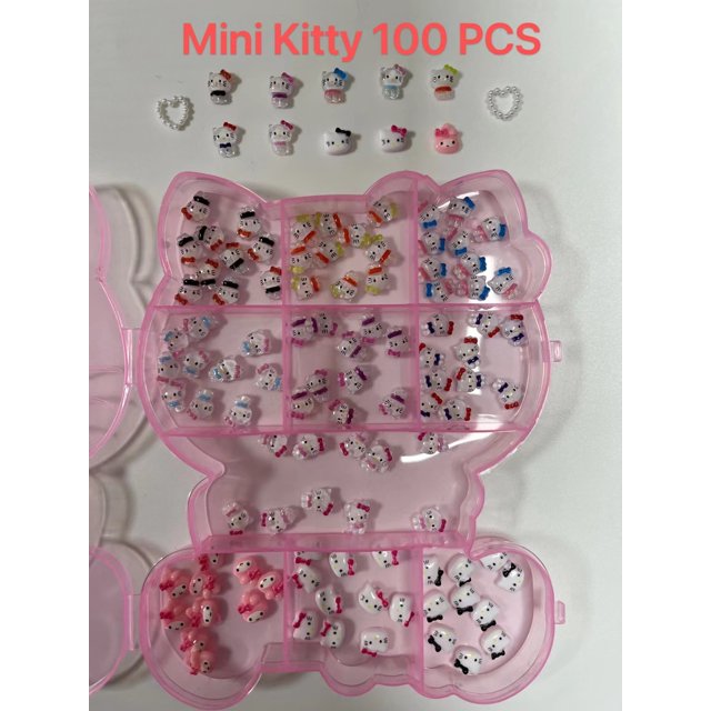 Etiqueta Privada 60 unids/caja nueva resina rosa dibujos animados mezclados Mini dijes de gatito Kawaii lindo belleza decoración de uñas conjunto de accesorios