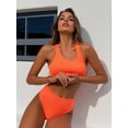 thumbnail image 4 of Tangerine Ribbed Racerback High-Waist Bikini Set, 4 of 5