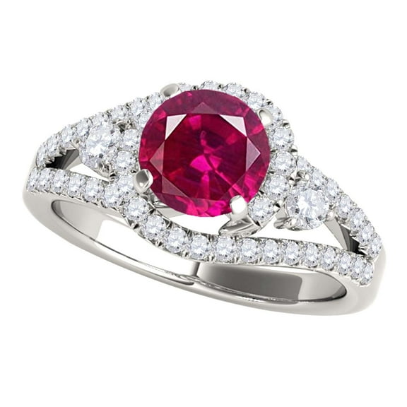 Mauli Jewels Engagement Rings for Women 1.65 Carat Halo Created Ruby And Diamond Engagement Ring 4 prong 14k White Gold