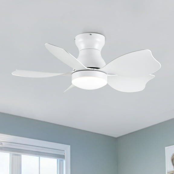 Noaman 30 Inch Small Kid's Ceiling Fan with Light and Remote Control, Flush Mount for Low Ceilings, 3 Color LED Lighting, 6-Speed Reversible Motor, White
