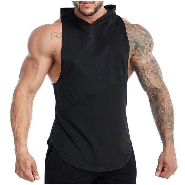 pstuiky Camiseta sin mangas para hombre, Camiseta deportiva sin mangas con capucha y secado rápido para hombre Tops elegantes para mujer m