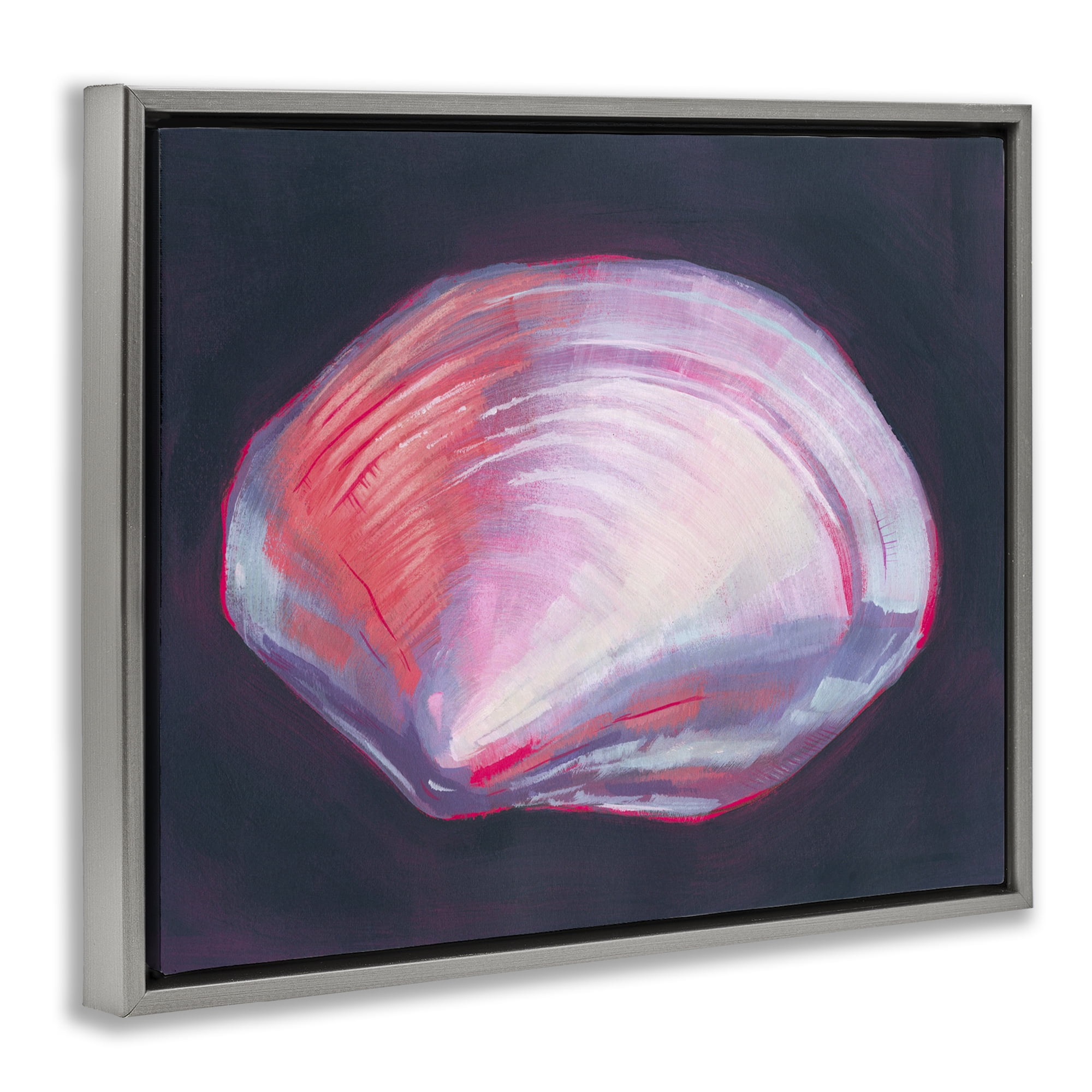 Stupell Industries Pink Clam on Black Animals & Insects Painting Gray Floater Framed Canvas Art Print Wall Art, 31 x 25