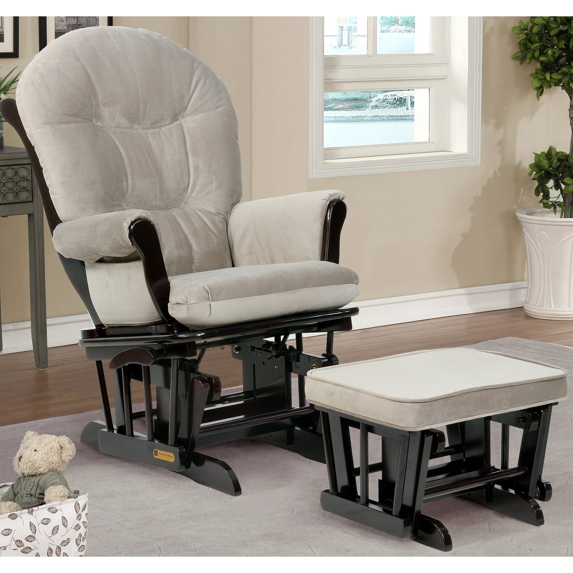 Costzon Glider And Ottoman Set, Wood Glider Rocker For Nursery