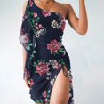 thumbnail image 1 of SMihono Robe d'Été Bohème pour Femmes Grande Taille Mode Décontractée Sans Manches une Épaule en Chiffon Uni Robe Slim, 1 of 5