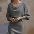 thumbnail image 7 of SMihono Long Sleeve Dress for Women Dressy Draped Batwing Midi Dress Ribbed Cocktail Wedding Guest Party Dresses Elegant Outfits Gray XL, 7 of 7