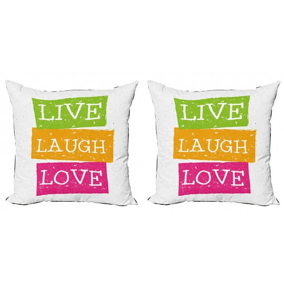 Ambesonne Live Laugh Love Throw Pillow Cover 2 Pack, Vibrant Joyous, 18", Multicolor