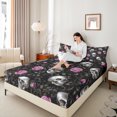 thumbnail image 4 of Manfei Hippie Sugar Skull Full Size Sheets, Pink Flower Bed Sheets, Happy Halloween Sheet Sets, Breathable Home Decor 4-Piece, 4 of 7