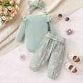 thumbnail image 6 of Utlike 3 Pack School Outfits For Girls Baby Long Sleeves Floral Bow Romper Pants Clothing Set For Infant First Day Of School Outfits For Girl Size 0 Months-3 Months Green, 6 of 8