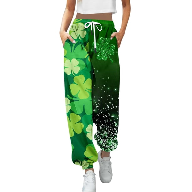 Pantalones deportivos de yoga Gibobby estampado St. Day mujer holgado Verde L