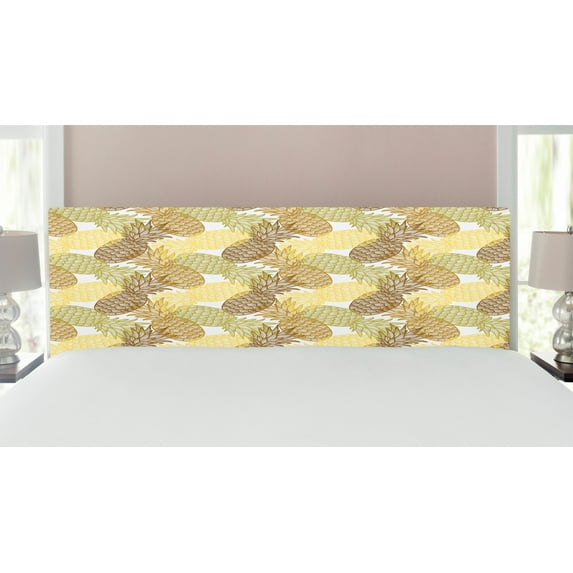 Pineapple Headboard, Summer Themed Overlapping Curving Exotic Tropical Pineapples with Lines Print, Upholstered Decorative Metal Bed Headboard with Memory Foam, King Size, Multicolor, by Ambesonne