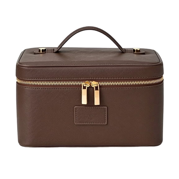 Coffee-colour Portable Travel Cosmetic Bag, Large Capacity PU Leather Makeup Organizer with Detachable Dividers, Dual Zippers, Stable Structure for Bathroom Accessories, Toiletry Storage