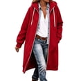 thumbnail image 2 of Oversize Winter Coats for Women, Women's Fashion Large Size Solid Color Zipper Hooded Plus Velvet Thickened Long Sleeve Jacket Red M, 2 of 6