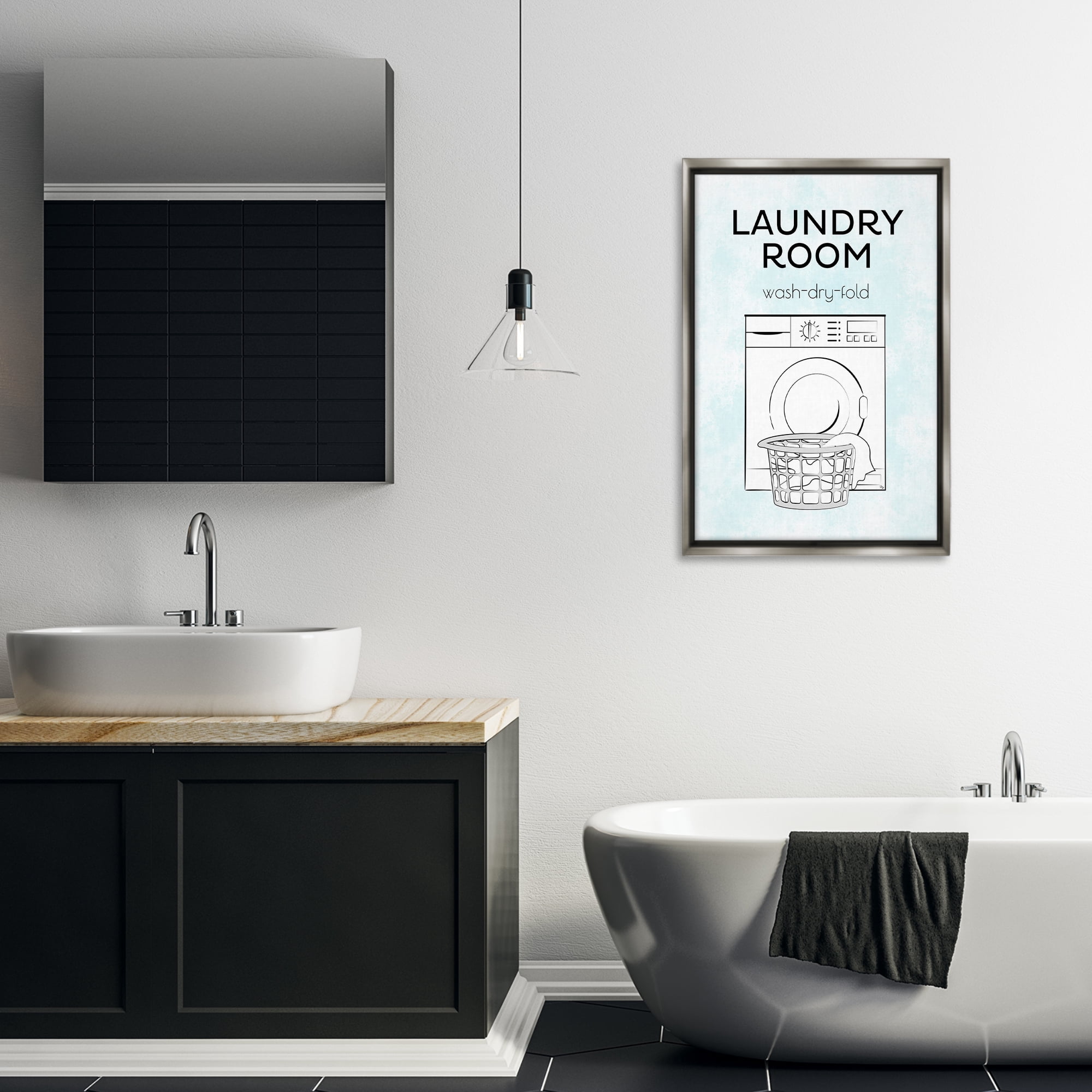 Stupell Industries Minimal Laundry Wash Dry Fold Bath & Laundry Painting Gray Floater Framed Canvas Art Print Wall Art, 21 x 31