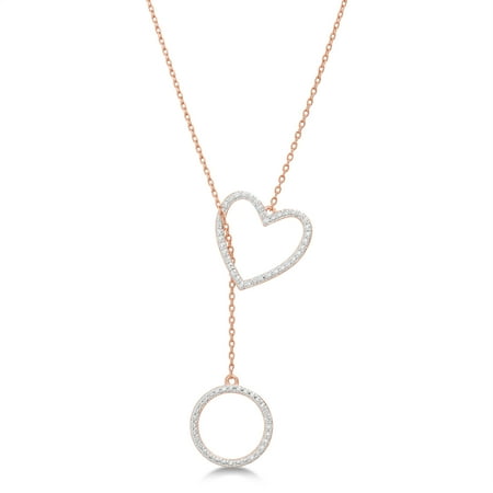 - Diamond Accent Beaded Heart and Circle Lariat Necklace in Rose Gold Plated Brass