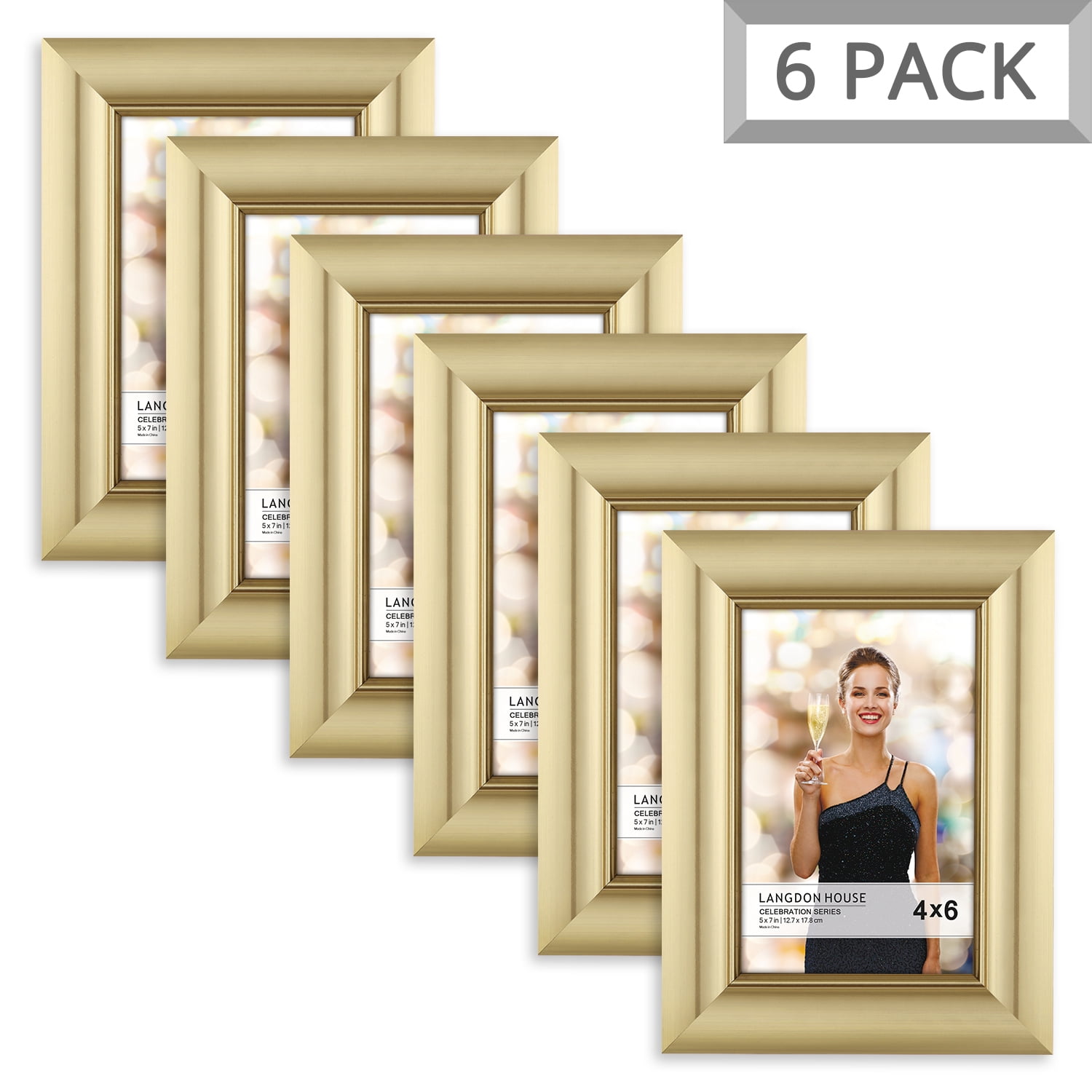 Langdon House 4x6 Gold Picture Frame, Glam Style, 6 Pack, Celebration