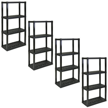 Hyper Tough Plastic Shelves Garage Storage Shelving Unit 4-Tier 56"H x 14"D x 30"W Pack of 4 Black-400 lbs Total Capacity