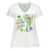 Inktastic Let the Good Times Roll Mardi Gras Goblet and Beads Women's Plus Size V-Neck T-Shirt