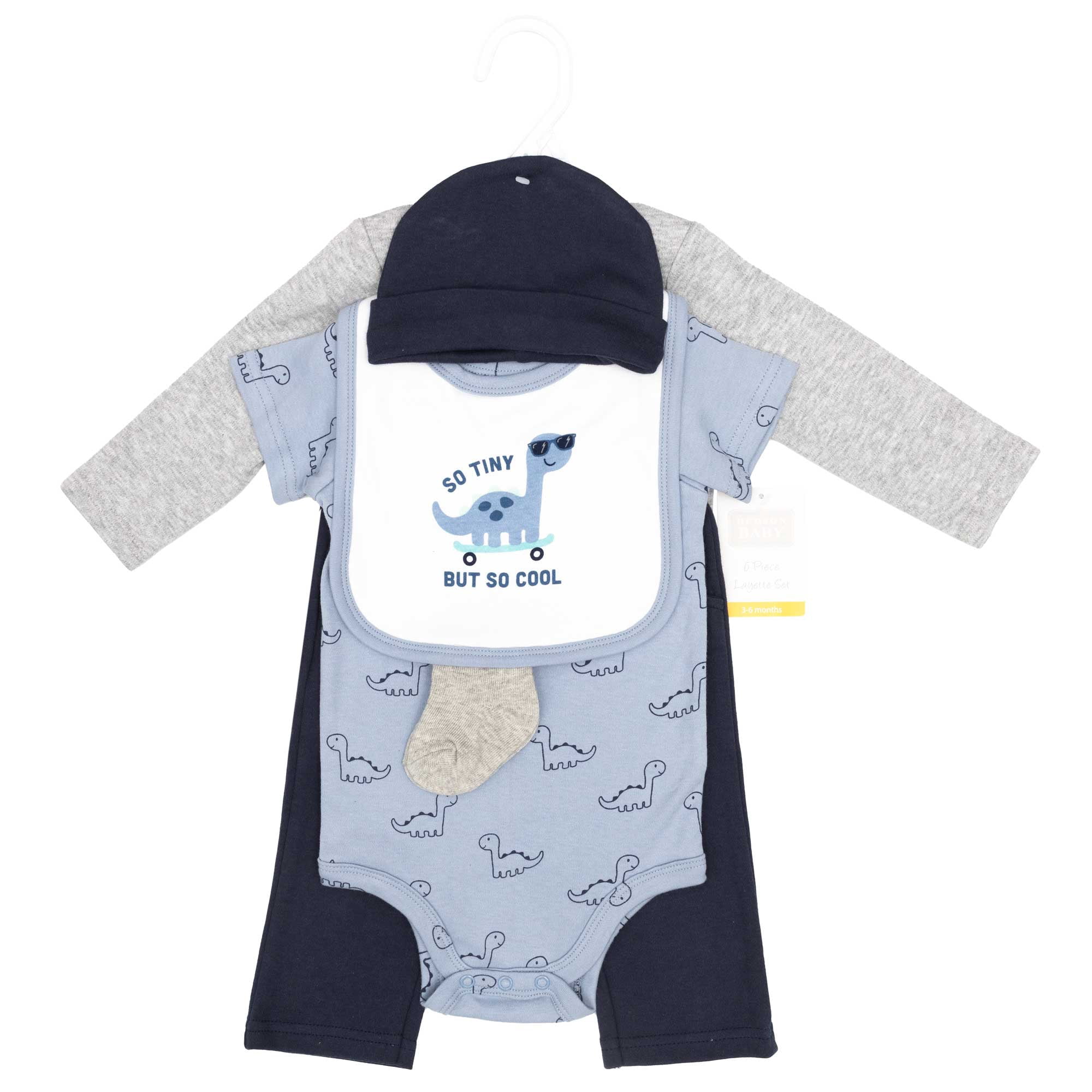 Hudson Baby Infant Boys Cotton Layette Set, Cool Skateboard Dino, 0-3 Months
