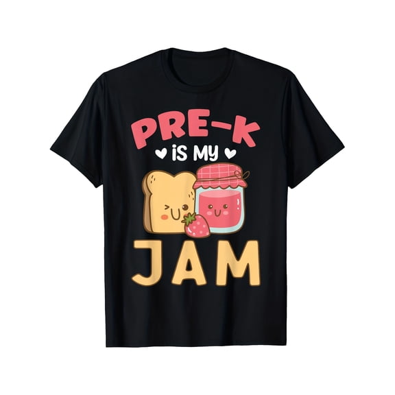 Pre-K Is My Jam Funny Back to School Graphic Tee for Women, Cute Toast Strawberry Print Short Sleeve T-Shirt, Preschool Teacher Casual Crew Neck Top