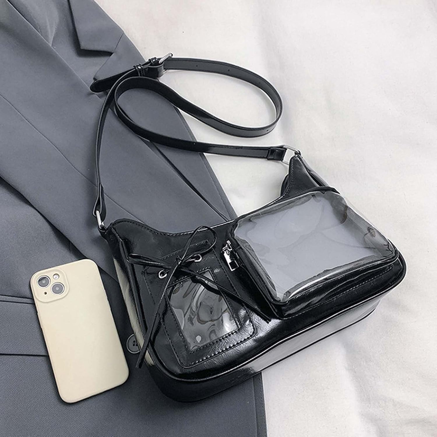 SPEKSEE Y2k Fashion Shoulder Bag Kawaii Lolita Ita Bag Badge Display Bag with Two Transparent Display Windows