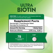 Ultra Biotin 5000mcg | 78 Fast Dissolve Tablets | Hair Skin, Nails | Berry Flavor | by Nature's Truth