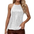 thumbnail image 6 of Womens Tank Tops V Neck Sparkly Sequin Cami Tops Color White Size S, 6 of 7