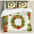 thumbnail image 1 of Christmas Duvet Cover Set King Size, Old Fashioned Nostalgic Christmas Graphic Banners with a Greeting Text Art Print, Decorative 3 Piece Bedding Set with 2 Pillow Shams, Multicolor, by Ambesonne, 1 of 3