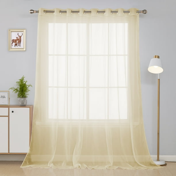 Deconovo Delicate Sheer Curtain Light Filtering curtain drape for Patio Door 100x95 inch Beige 1