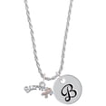 thumbnail image 1 of Delight Jewelry Silvertone Survivor with Pink Ribbon Silvertone Script Initial Disc - B - Charm Necklace, 20"+3", 1 of 4