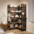 thumbnail image 3 of Memoryfield 5-Tier Corner Bookshelf, Convertible Bookcase with 4 Hooks, Industrial Metal Frame Bookshelves with Open Shelves for Living Room, Bedroom, Home Office, Brown, 3 of 7