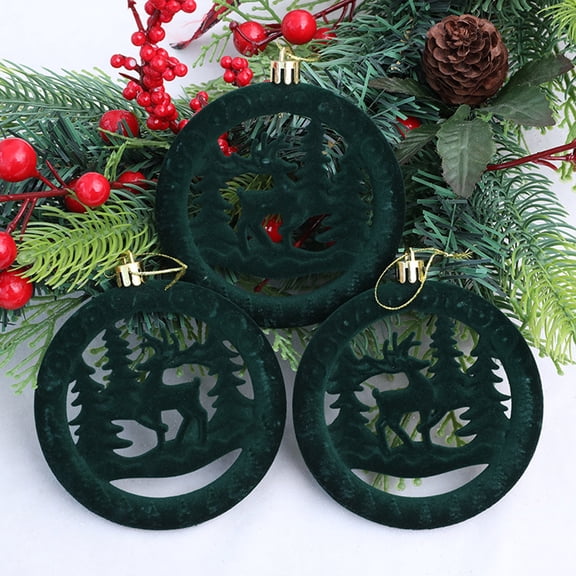 EazyTech 3-Pack 4" Flocked Velvet Hollow Round Deer Christmas Ornaments, Hanging Tree Decorations Set for Home Holiday Decor