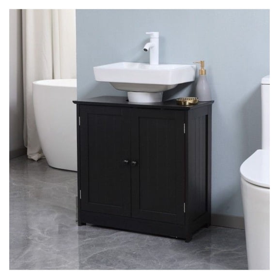 Bathroom Vanity with Doors & Shelf - Black Under Sink Cabinet - 23.5" Storage Organizer - Modern Bathroom Base Cabinet for Small Spaces as picture