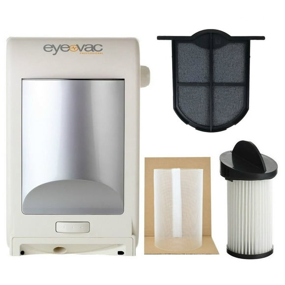 Eyevac Evpro Design White Professional Touchless Vacuum Cleaner + Extra Reusable Exhaust Filter + Extra Hepa Pre-Motor Filter + Pre-Motor Flexible Mesh Filter Screen Accessories Bundle