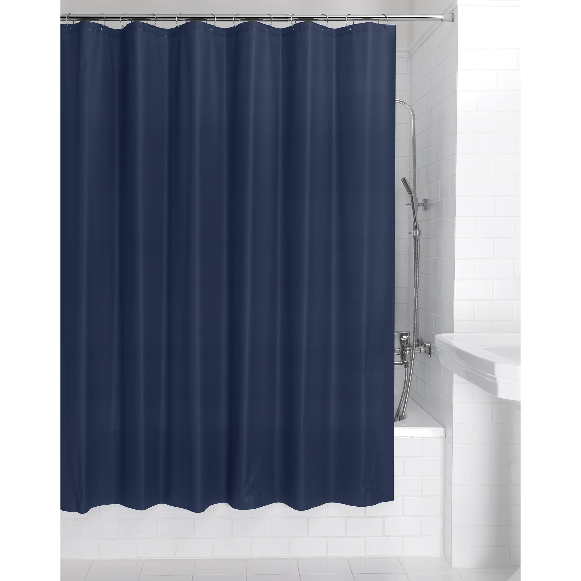 Mainstays Basic Light Weight Thickness PEVA Solid Shower Curtain Liner, Weighted Magnetized Hem, Dark Blue, 70" x 71"