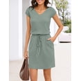 thumbnail image 2 of MEROKEETY Women's 2026 Summer Short Sleeve Mini Dress Casual V Neck Tie Waist Beach Vacation T-Shirt Sundress with Pockets, Seagrass, M, 2 of 4