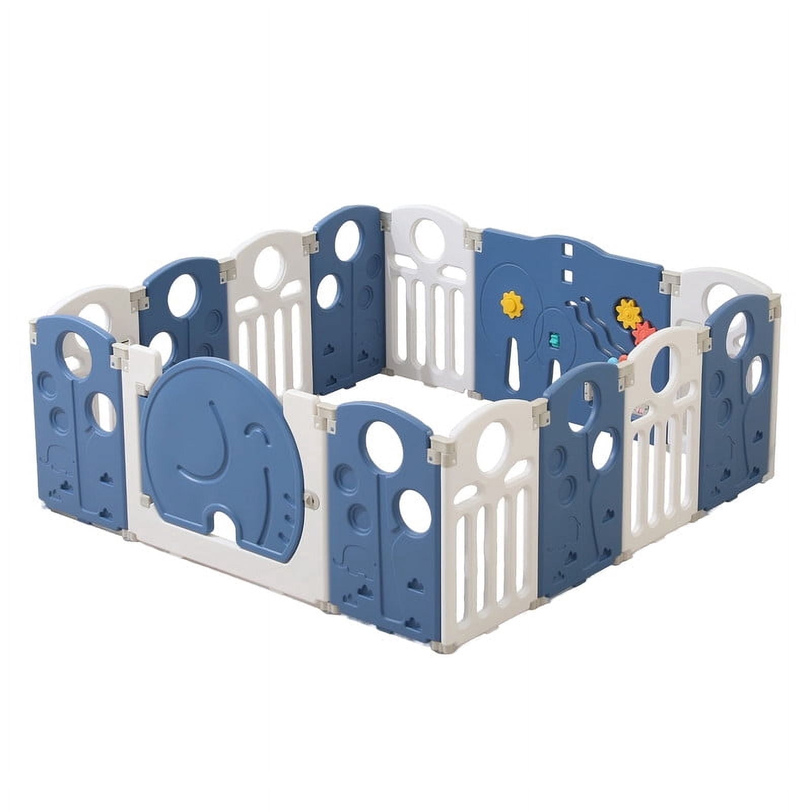 Kids and Toddlers' Playpen,Kids Activity Center Safety Play Yard for Indoor&Outdoor,Portable,Plastic,Dark blue&White,14 Panels