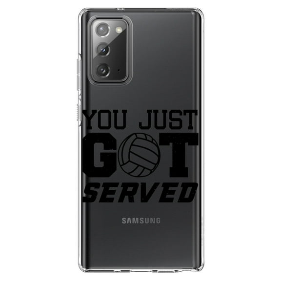 DistinctInk Clear Shockproof Hybrid Case for Samsung Galaxy Note 20 (6.7" Screen) - TPU Bumper Acrylic Back Tempered Glass Screen Protector - You Just Got Served Volleyball