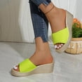 thumbnail image 4 of Women's Summer Plus Size Solid Color Open Toe Wedge Heel Slides Thick Sole Casual Platform Sandals Comfortable Outdoor Shoes for Daily & Beach Wear Yellow 9.5(43), 4 of 9