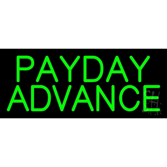 Green Payday Advance LED Neon Sign 6 x 15 - inches, Black Square Cut Acrylic Backing, with Dimmer - Bright and Premium built indoor LED Neon Sign for Pawn store interior decor, and stroefront.
