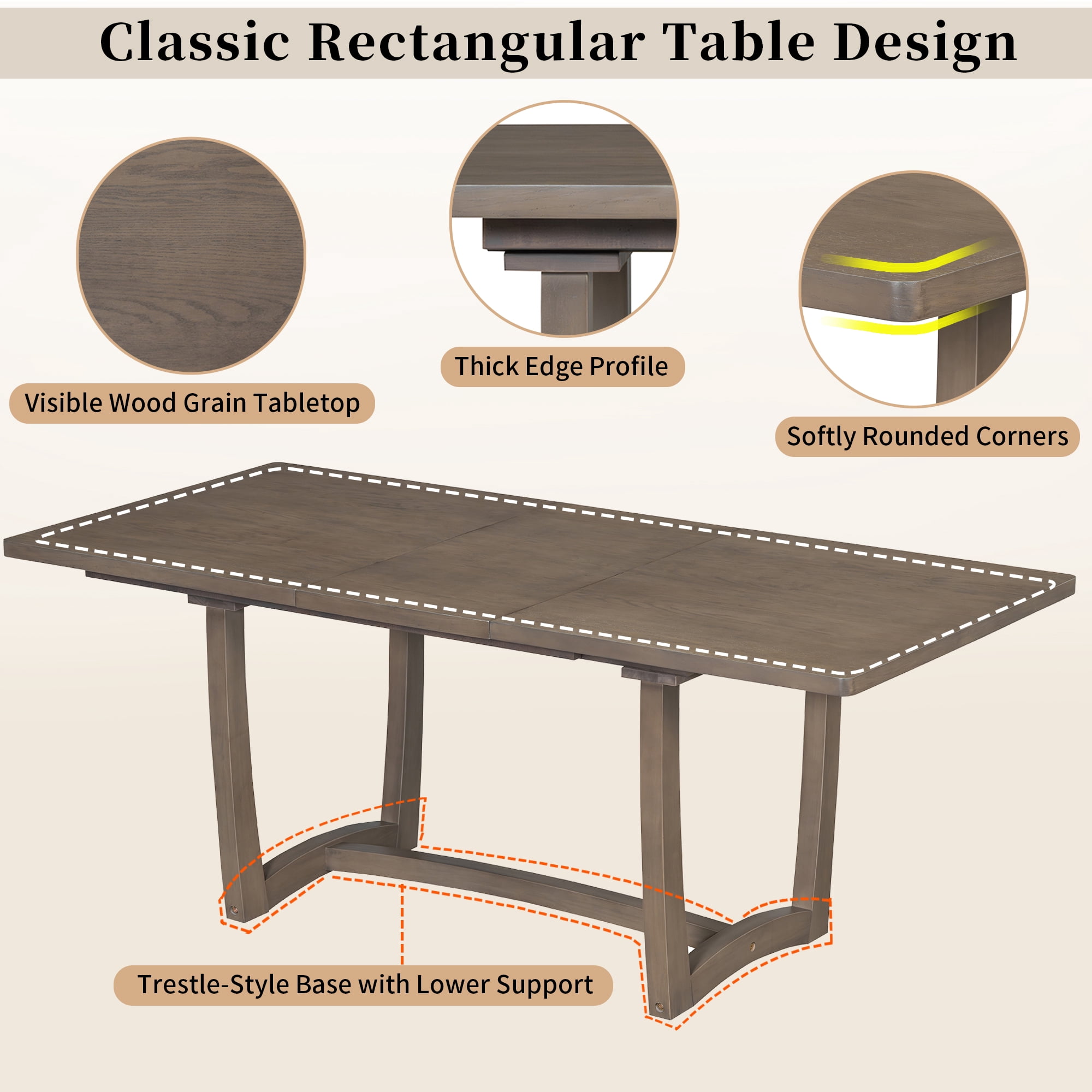 7-Piece Dining Table Set for 6, 60"-78" Rectangular Extendable Table with 6 Upholstered Chairs