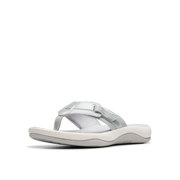 Clarks Women's Sunmaze Tide Flip-Flop, Silver Synthetic, 10