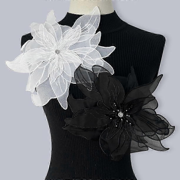 Nuevo broche de organza multicapa con flores tridimensionales, cristales y perlas para decorar vestidos (accesorios de ropa).