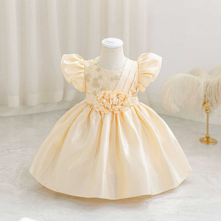 XUNKUSGA Princess Dress 1-4 Years 3D Flower Girl Dresses Puff Sleeve Mini  Kids Dresses Fairy Party Wedding Dresses Floral Lacey Baby Girl Dress with  Back Zipper - Walmart.com