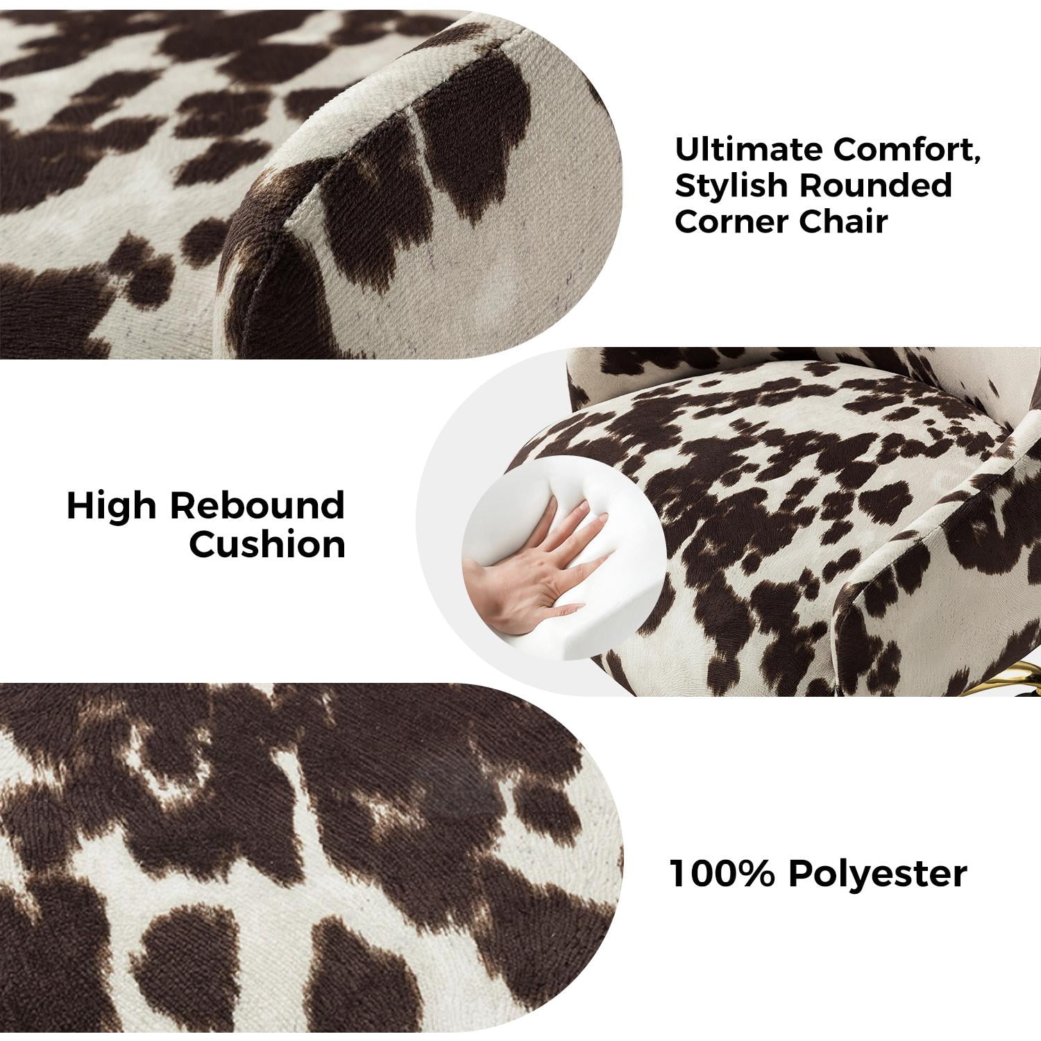 Home Office Computer Desk Chair Upholstered Swivel Adjustable Study Task Chairs Gold Base Cow COWHIDE