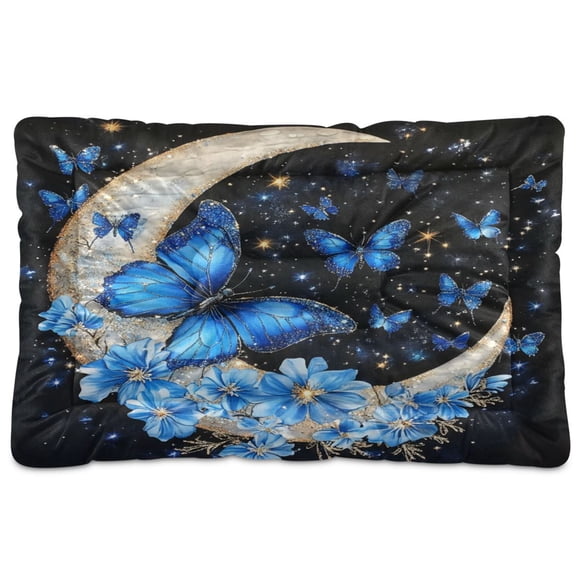 Qxltty Moon with Butterflies Ped Pad Wear-resistant and Hard to Bite Through Sleeping Pad for Small Medium Large Dogs Winter Pet Bed 24×18in