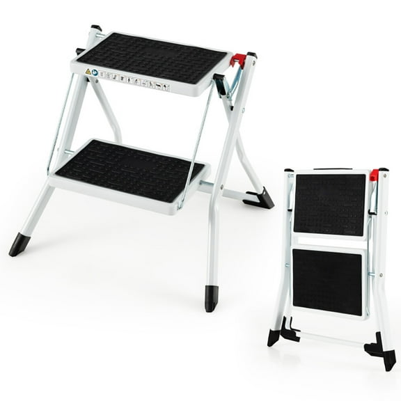 GVN Step Stool,Step Ladder,Folding 2 Step Ladder wiht Anti-Slip Pedal and Large Foot Pads-Black & White